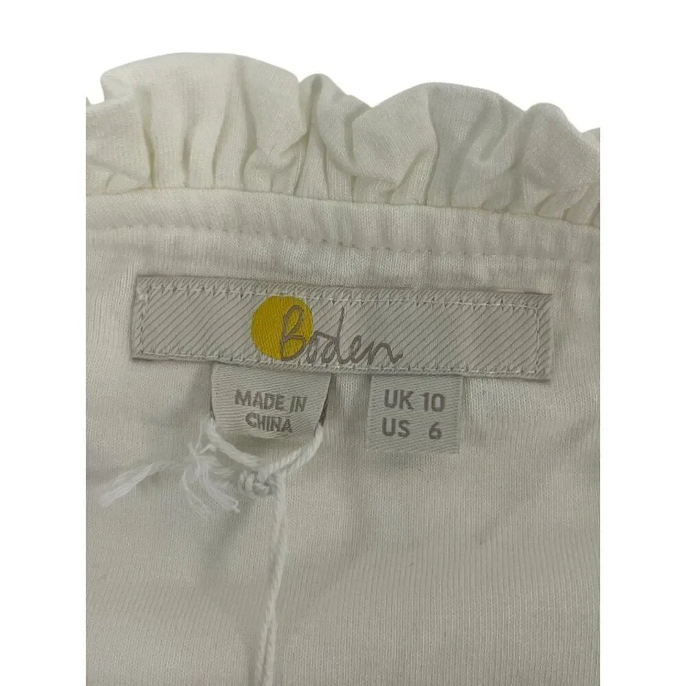 Boden Womens Shirt Top Ivory Gold UK 10 US 6 Smocked Yoke Metallic T1069 NWT